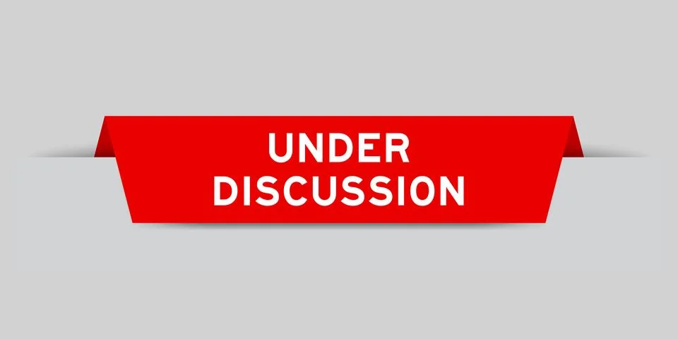 Red color inserted label with word under discussion on gray background Stock Illustration