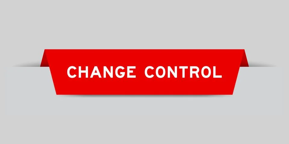 Red color inserted label with word change control on gray background Stock Illustration