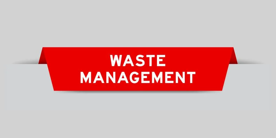 Red color inserted label with word waste management on gray background Stock Illustration