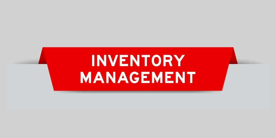 Red color inserted label with word inventory management on gray background Stock Illustration