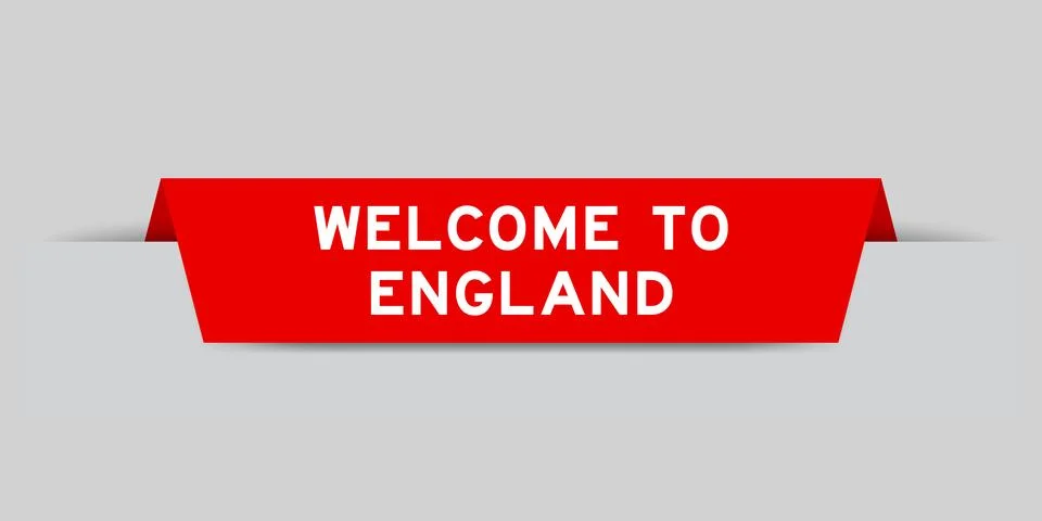 Red color inserted label with word welcome to england on gray background Ilustración de archivo