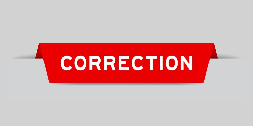Red color inserted label with word correction on gray background 스톡 일러스트