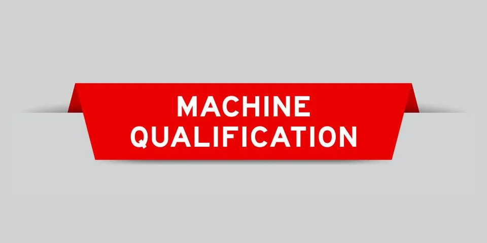 Red color inserted label with word machine qualification on gray background Stock Illustration