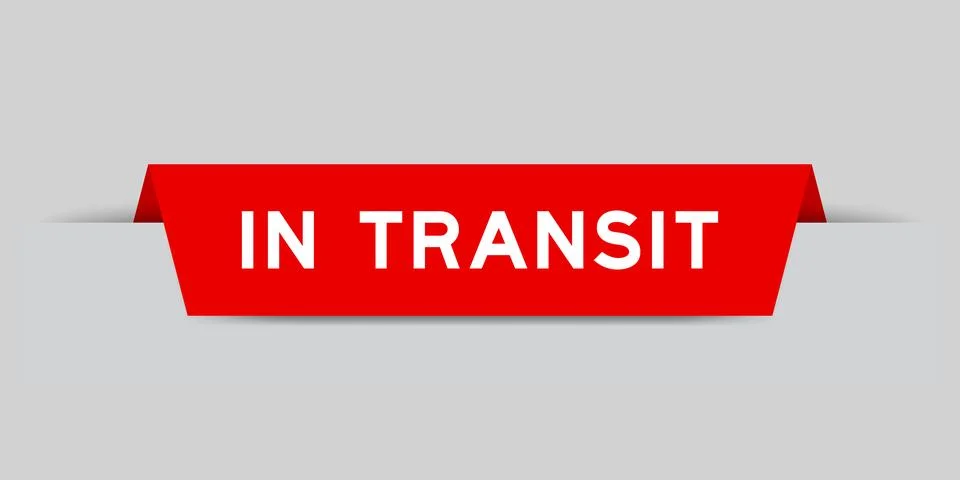 Red color inserted label with word in transit on gray background 스톡 일러스트