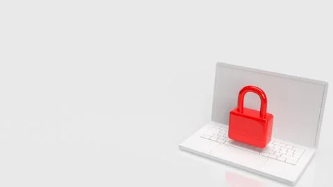 Red color lock on white notebook  3d rendering Illustrazione stock