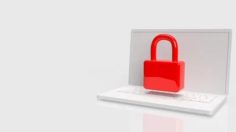 Red color lock on white notebook 3d rendering Stock-Illustration