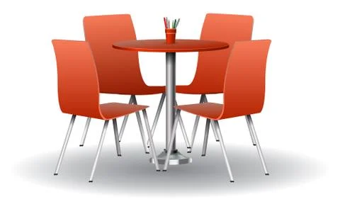 Red color Modern round table with chairs. Vector illustration. Stock Illustration