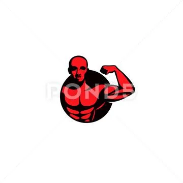 Red color mucle man logo vector illustration ~ Clip Art #85510803