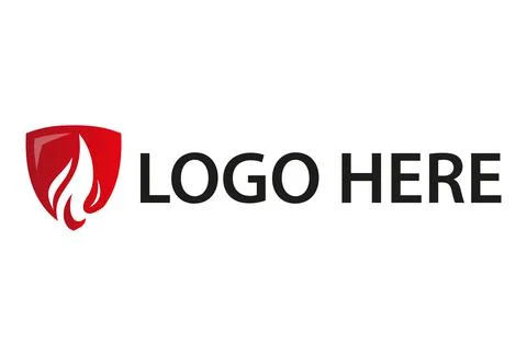 Red Color Negative Space Fire Shield Logo Design	 Stock Illustration