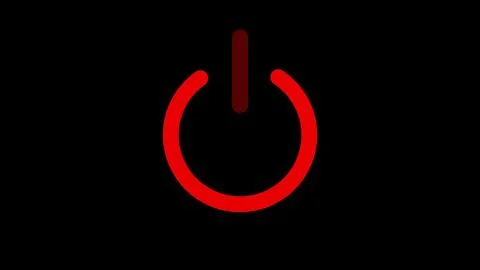 Red color power button turning on and off illustration on black background. Illustrazione stock