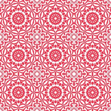 Red color seamless pattern with mandala.Mandala Background. Stock Illustration