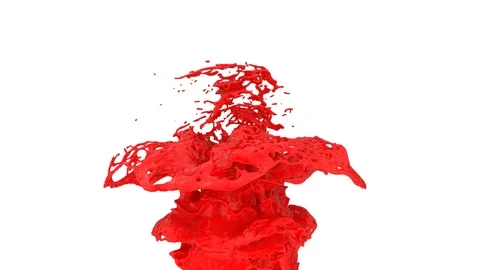 Red color splash in slow motion - isolated on white, alpha included (FULL HD) Stock-Footage 89487710