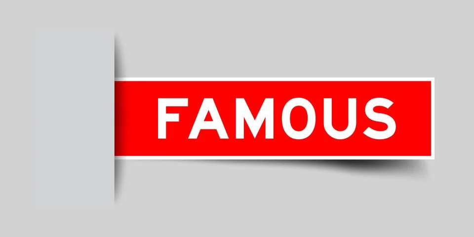Red color square shape sticker label with word famous inserted in gray back.. Ilustración de archivo
