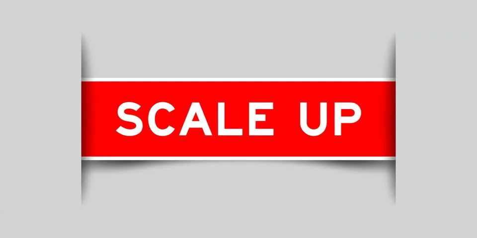 Red color square shape sticker label with word scale up inserted in gray ba.. Stock Illustration
