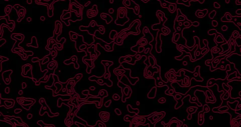 Red color Topographic Contour Map with Moving Waves on Black Background. Stock Footage 282860357