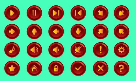 Red colored buttons and graphical interface icons for games 스톡 일러스트
