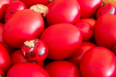 Red colored eggs Stock Photos