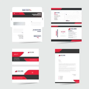 Red Colored Envelope Postcard Business card and Letterhead Stock Illustration