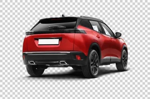 Red colored modern suv car right rear quarter view isolated on transparent .. Stock Illustration