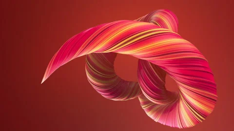 Red colored twisted shapes. Abstract geometric 3D render loop animation. 4K UHD Stock Footage 122863549