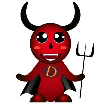 Red colorful devil diablo monster mutant with trident cute vector doodles.Kaw Stock Illustration