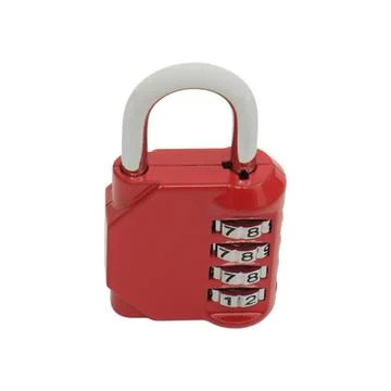 Red combination padlock on white background. Metal security lock with numer.. Stock Photos