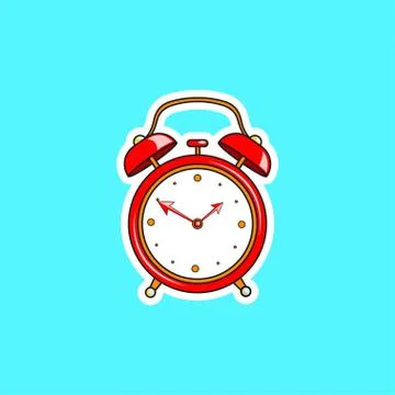 Red comic alarm clock. Vector bright dynamic cartoon object in retro pop art Stock Illustration