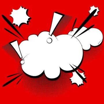 Red comic book background with clouds. Blank Speech Bubble Pop art. Stock Illustration