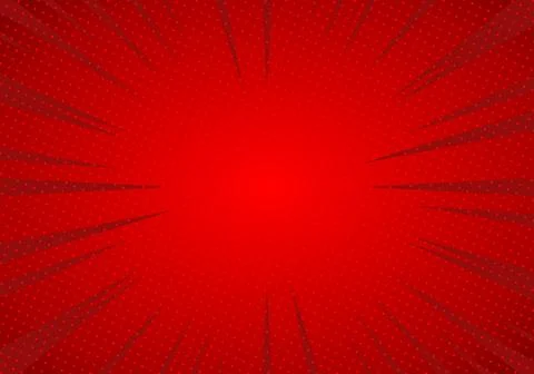 Red comic book style halftone background with radial burst lines and bright.. Stock Illustration