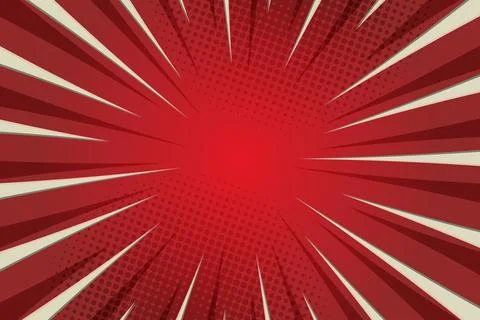 Red Comic Book Zoom Rays Background with Halftone Dot Pattern and Dynamic M.. Illustrazione stock