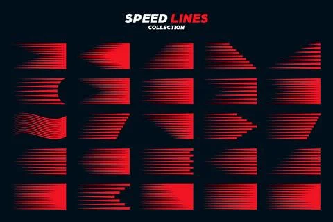Red comic speed lines signs collection. Motion elements for your design. Vector Stock Illustration