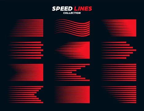 Red comic speed lines signs collection. Motion elements for your design. Vector Stock Illustration