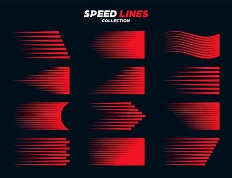 Red comic speed lines signs collection. Motion elements for your design. Vector Stock Illustration