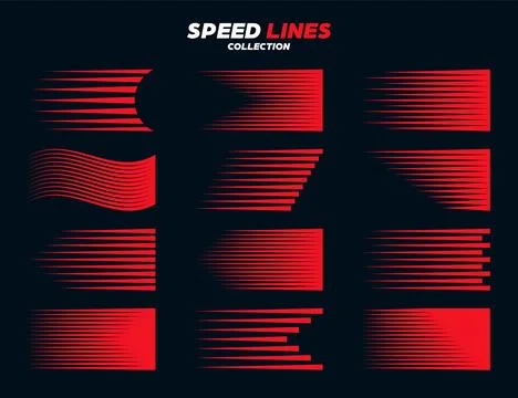 Red comic speed lines signs collection. Motion elements for your design. Vector Stock Illustration