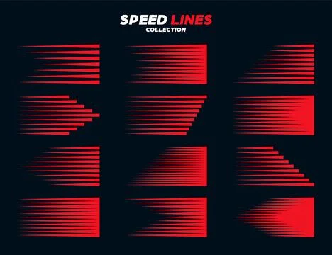 Red comic speed lines signs collection. Motion elements for your design. Vector Stock Illustration