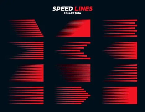 Red comic speed lines signs collection. Motion elements for your design. Vector Stock Illustration