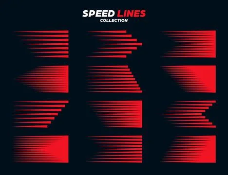 Red comic speed lines signs collection. Motion elements for your design. Vector Stock Illustration