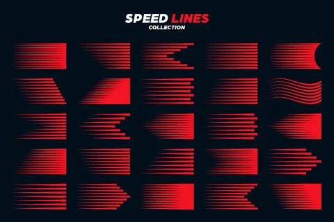 Red comic speed lines signs collection. Motion elements for your design. Vector Stock Illustration