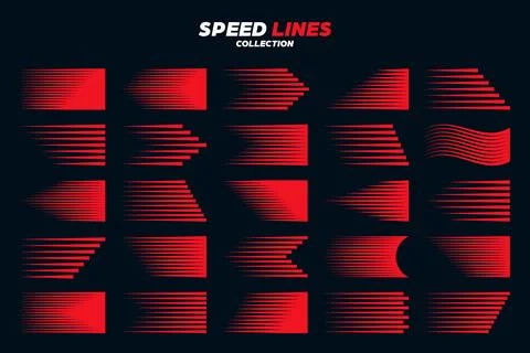 Red comic speed lines signs collection. Motion elements for your design. Vector Stock Illustration