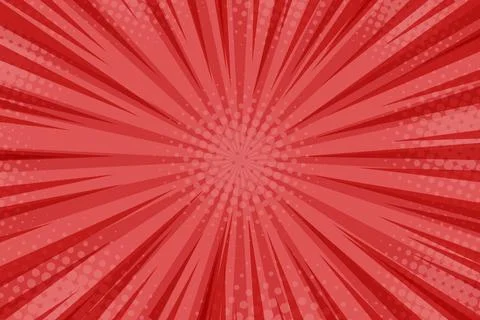 Red comic sunburst background with halftone texture in pop art style, perfect Illustrazione stock