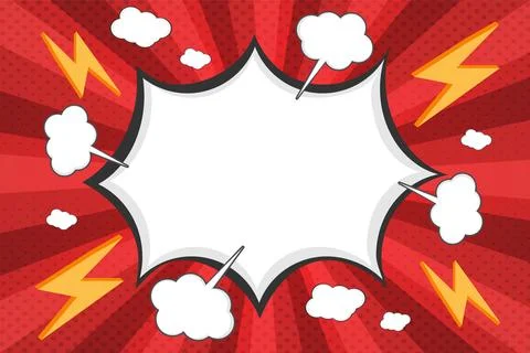 Red Comic Zoom Background with Halftone Pattern and Cloud Elements Иллюстрация