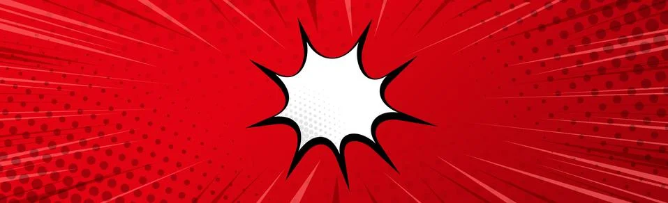 Red comic zoom with lines, dots and white elements - Vector Illustrazione stock