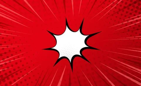 Red comic zoom with lines, dots and white elements - Vector Illustrazione stock