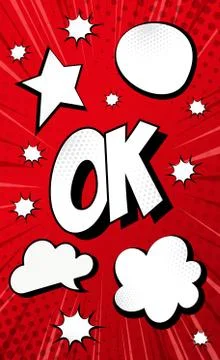 Red comic zoom with lines, dots and white elements - Vector Illustrazione stock