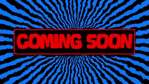 Red coming soon text with blue retro rays in background. Hand drawn Stock Footage 295385165