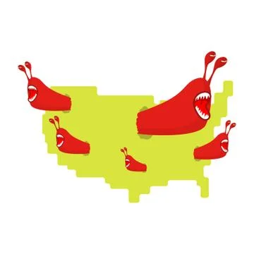 Red Communist Worms eat map USA. Pests in America. Parasites in United States Stockillustratie