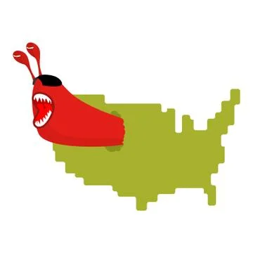 Red Communist Worms eat map USA. Pests in America. Parasites in United States Stockillustratie