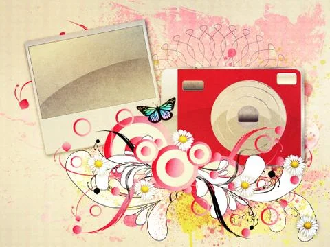 Red compact camera with flourish 스톡 일러스트