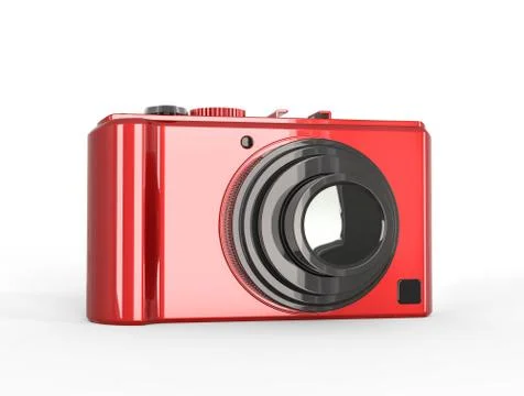 Red compact digital photo camera with black lens Stock Illustration