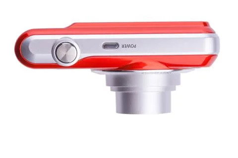 Red compact zoom digital camera over white Stock Photos